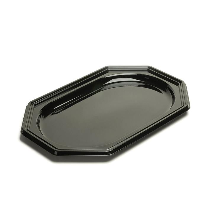 Vassoio di Plastica Ottagonale Nero 36x24 cm (50 Pezzi)