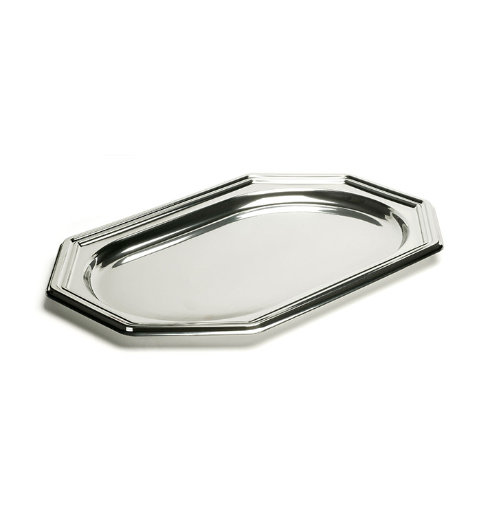 Vassoio di Plastica Ottagonale Argento 46X30 cm (5 Pezzi) Vassoio di Plastica Ottagonale Argento 46X30 cm (5 Pezzi)