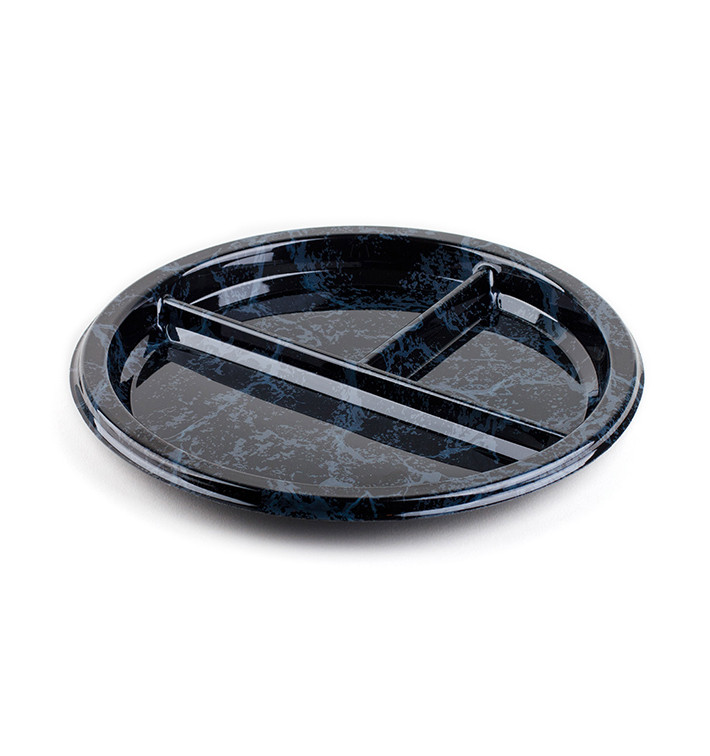 Piatto Plastica Tondo 3 Comparti Marmo 26 cm (25 Pezzi) Piatto Plastica Tondo 3 Comparti Marmo 26 cm (25 Pezzi)