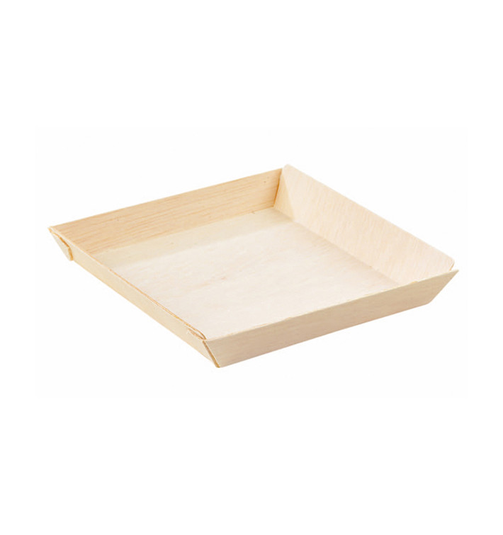 Piatto di Legno Quadrato 17x17x3,6cm 800ml (25 Pezzi)