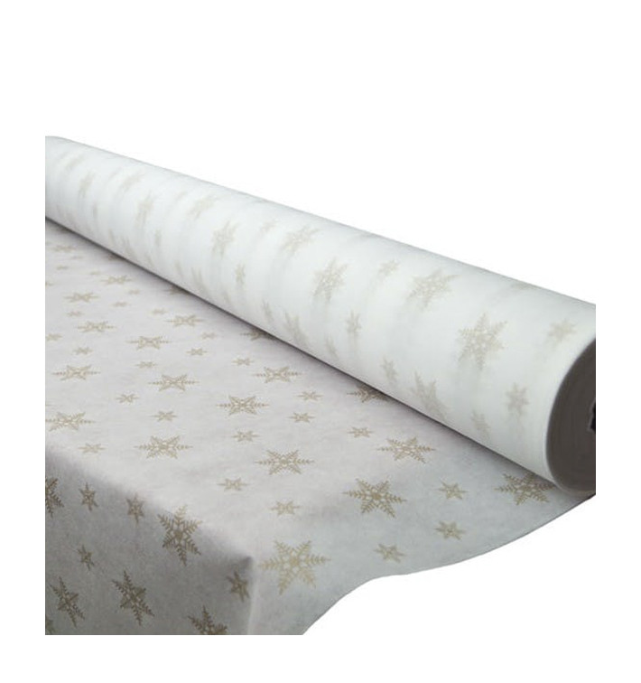 Tovaglia Rotolo Non Tessuto Bianco "Stelle"in Oro 1,2x50m 50g (1 Unità) Tovaglia Rotolo Non Tessuto Bianco "Stelle"in Oro 1,2x50m 50g (1 Unità)