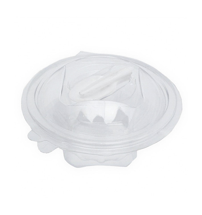 Insalatiera Tonda Coperchio APET con Cucchiaio 250ml Ø120mm (60 Pezzi) Insalatiera Tonda Coperchio APET con Cucchiaio 250ml Ø120mm (60 Pezzi)