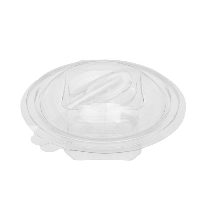 Insalatiera Tonda Coperchio APET con Cucchiaio 150ml Ø120mm (60 Pezzi) Insalatiera Tonda Coperchio APET con Cucchiaio 150ml Ø120mm (60 Pezzi)