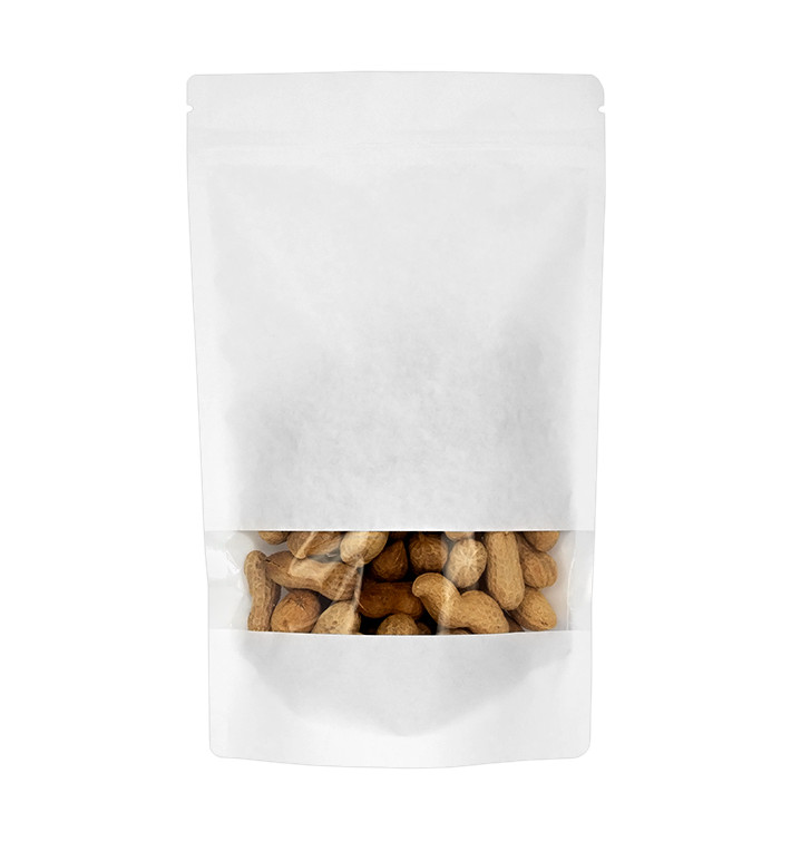 Sacchetto DoyPack di Carta con chiusura e finestra Bianco 16+8x26cm (1000 Pezzi) Sacchetto DoyPack di Carta con chiusura e finestra Bianco 16+8x26cm (1000 Pezzi)