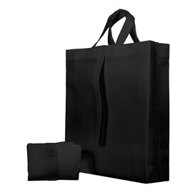 Sacchetto PREMIUM Pieghevole Non Tessuto Manico Corto Nero 40+15x40cm (25 Pezzi)
