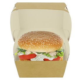 Scatola Hamburger di Cartone Kraft Doppia Chiusura 11x11x7,5cm (50 Pezzi)