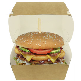 Scatola Hamburger Mega di Cartone Kraft Doppia Chiusura 15,5x15,5x10cm (200 Pezzi)