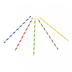 Cannuccia Dritta di Carta strisce assortim. Ø6mm 20cm (250 Pezzi)