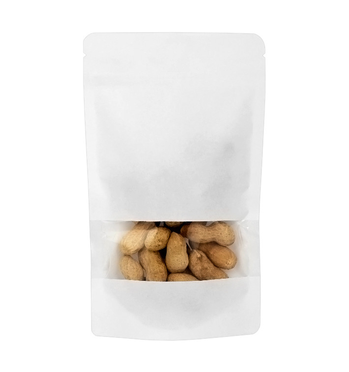 Sacchetto DoyPack di Carta con chiusura e finestra Bianco 20+10x30cm (50 Pezzi) Sacchetto DoyPack di Carta con chiusura e finestra Bianco 20+10x30cm (50 Pezzi)