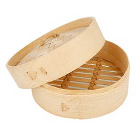 Cestello Cottura a Vapore Bambù con Coperchio Ø15x8cm (1 Pezzi)