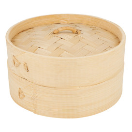 Cestello Cottura a Vapore Bambù con Coperchio Ø15x8cm (100 Pezzi)