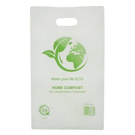 Sacchetti Plastica Manico Fustellato Bio Home Compost 20x33cm (100 Pezzi)