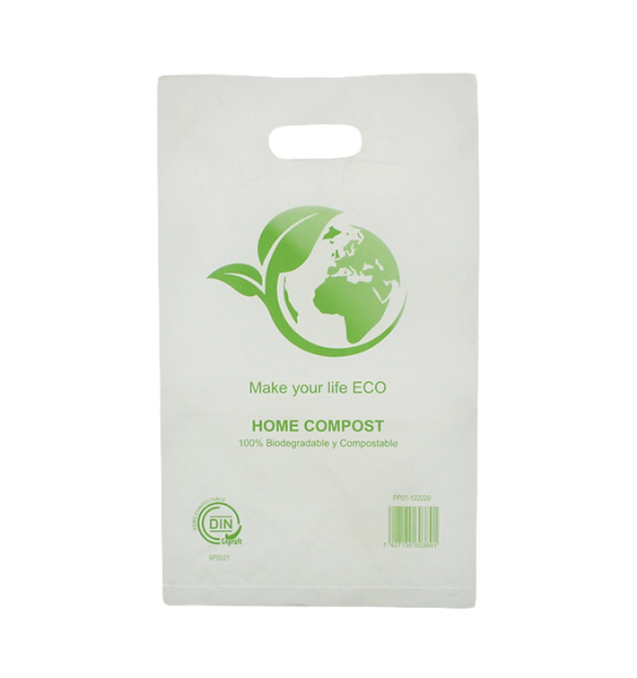 Sacchetti Plastica Manico Fustellato Bio Home Compost 20x33cm (100 Pezzi) Sacchetti Plastica Manico Fustellato Bio Home Compost 20x33cm (100 Pezzi)