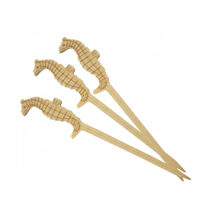 Spiedi di Bambu Decorato Cavalluccio Marino 90mm (100 Pezzi) Spiedi di Bambu Decorato Cavalluccio Marino 90mm (100 Pezzi)