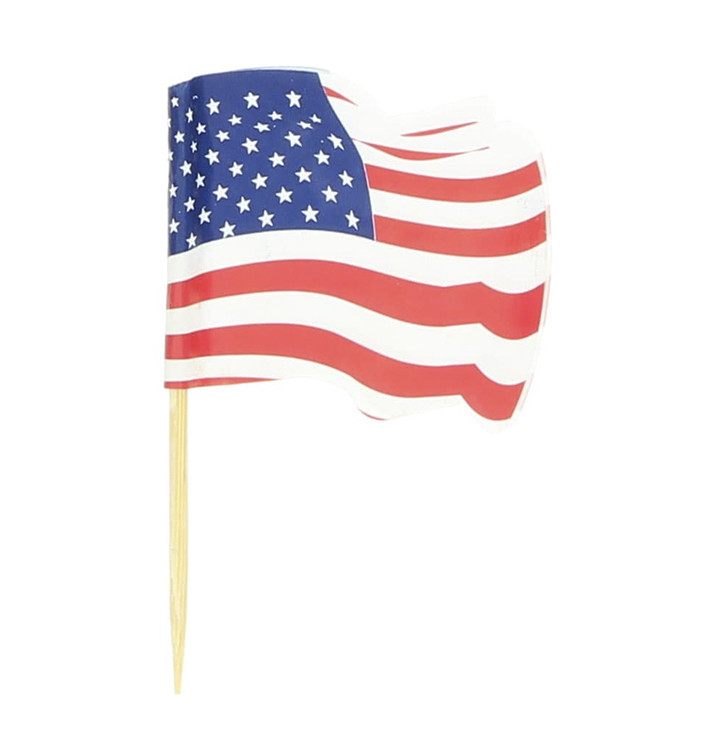 Spiedi in Legno Bandiera "USA" 65mm (144 Pezzi)