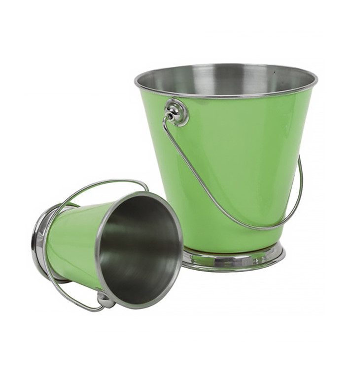 Mini Secchi presentazione Acciaio Verde Ø90x90mm (1 Pezzi) Mini Secchi presentazione Acciaio Verde Ø90x90mm (1 Pezzi)