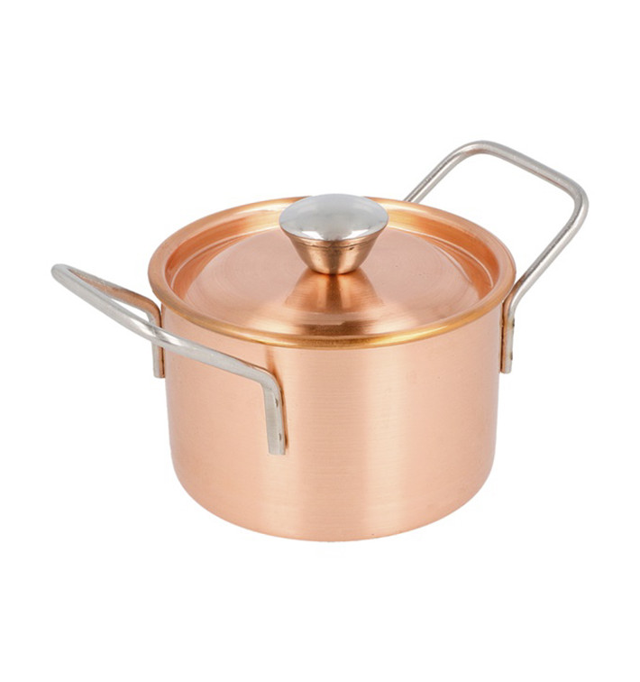 Mini Casseruola con Coperchio Acciaio Rame Ø90x60mm (6 Pezzi) Mini Casseruola con Coperchio Acciaio Rame Ø90x60mm (6 Pezzi)