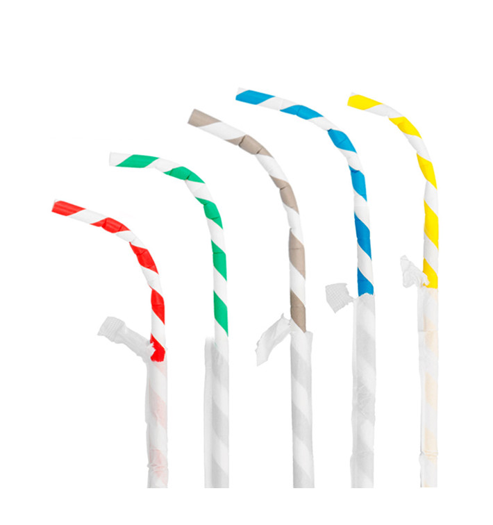 Cannuccia Flessible di Carta Insaccato Assortimento Ø6mm 23cm (6000 Pezzi) Cannuccia Flessible di Carta Insaccato Assortimento Ø6mm 23cm (6000 Pezzi)