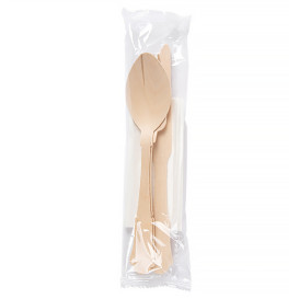 Set Posate e Tovagliolo in Legno 20cm (100 Pezzi)