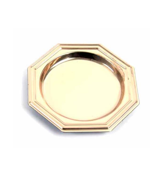 Piattino di Plastica Dessert Ottagonale Oro 8 cm 