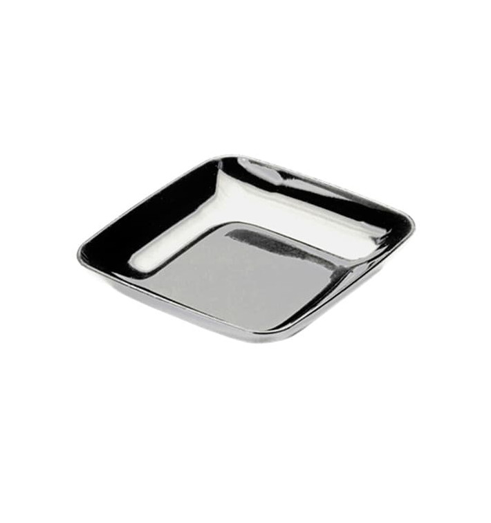 Piattino Plastica Degustazione Quadrato Argento 6x6x1 cm Piattino Plastica Degustazione Quadrato Argento 6x6x1 cm