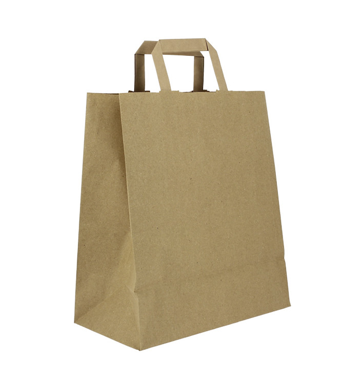 Sacchetti di carta Kraft con manico piatto 80g/m² 26+14x29cm (250 Pezzi) Sacchetti di carta Kraft con manico piatto 80g/m² 26+14x29cm (250 Pezzi)
