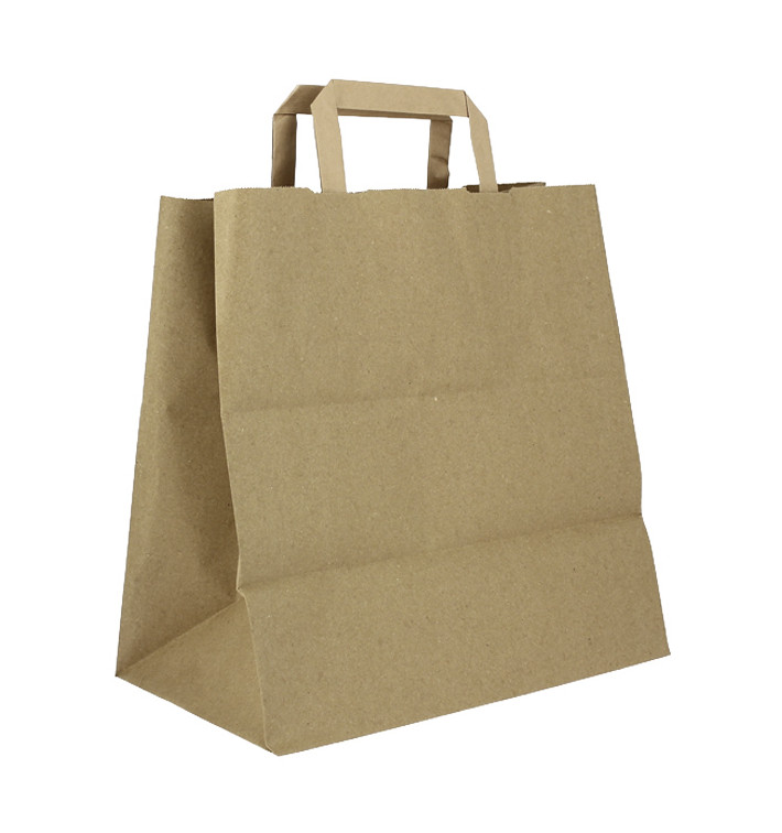 Sacchetti di carta Kraft con manico piatto 80g/m² 28+17x29cm (250 Pezzi) Sacchetti di carta Kraft con manico piatto 80g/m² 28+17x29cm (250 Pezzi)