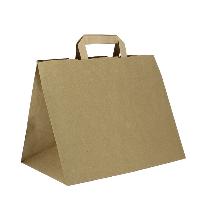 Sacchetti di carta Kraft con Manico Piatto 80g/m² 32+21x26cm (250 Pezzi) Sacchetti di carta Kraft con Manico Piatto 80g/m² 32+21x26cm (250 Pezzi)