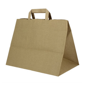 Sacchetti di carta Kraft con Manico Piatto 80g/m² 32+21x26cm (250 Pezzi)
