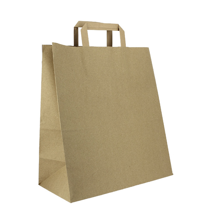 Sacchetti di carta Kraft con manico piatto 80g/m² 32+16x35cm (250 Pezzi) Sacchetti di carta Kraft con manico piatto 80g/m² 32+16x35cm (250 Pezzi)