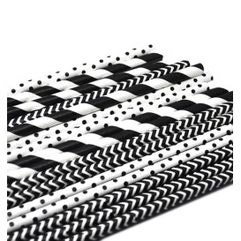 Cannuccia Dritta di Carta Assortimento Nero Ø6mm 200mm (3000 Pezzi)