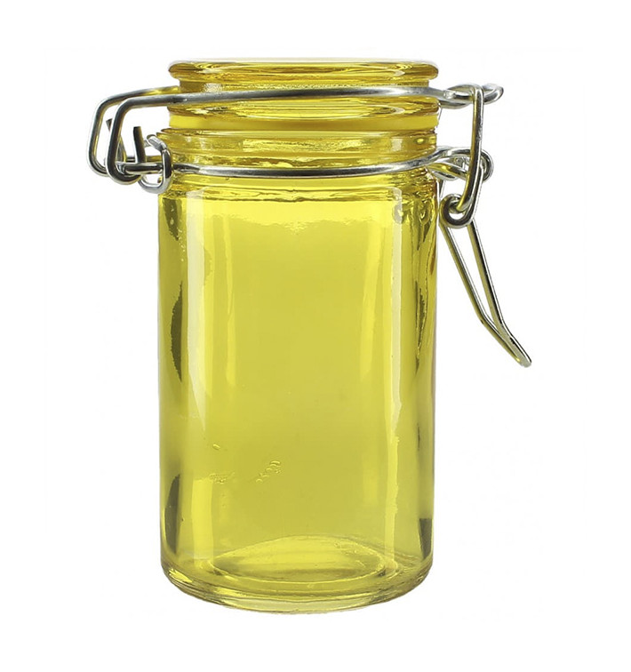 Barattolo di Vidrio Giallo 70ml Ø4,5x8cm (32 Pezzi) Barattolo di Vidrio Giallo 70ml Ø4,5x8cm (32 Pezzi)