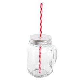 Caraffa di Vetro con Coperchio e Cannuccia 450 ml (24 Pezzi)