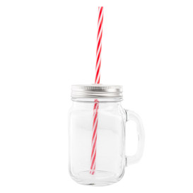 Caraffa di Vetro con Coperchio e Cannuccia 450 ml (1 Pezzi)