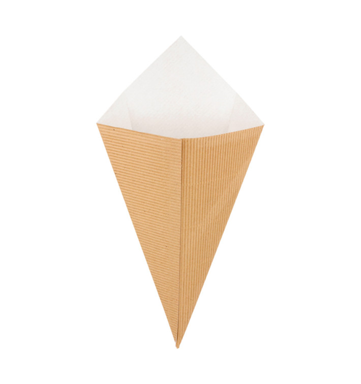 Cono Ondulato di Carta Marrone 270mm 250g (100 Pezzi) Cono Ondulato di Carta Marrone 270mm 250g (100 Pezzi)