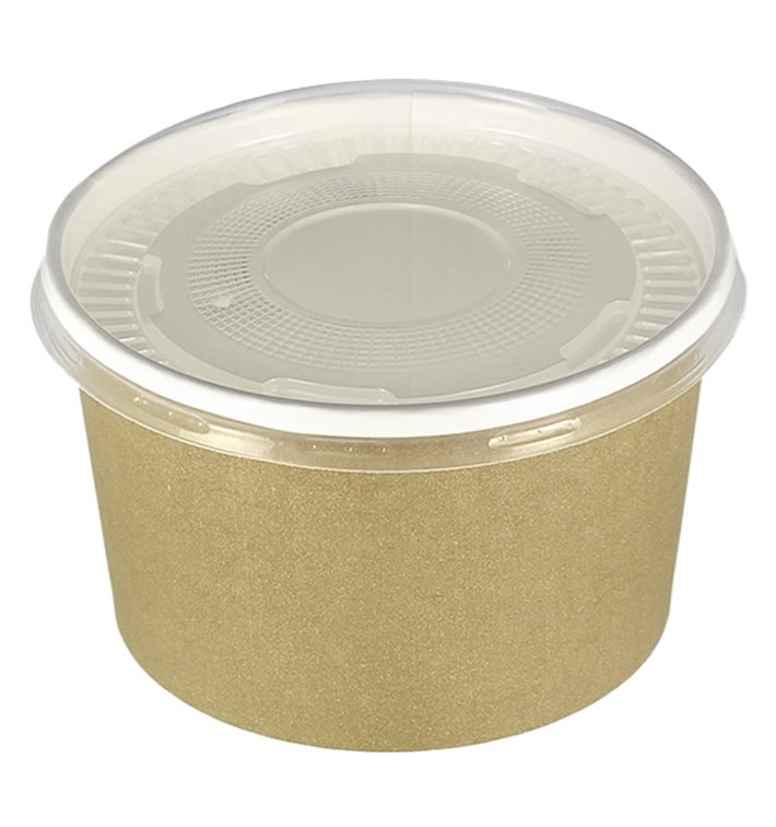 Contenitori di Carta Kraft Con Coperchio PP 16 Oz/473ml (25 Pezzi)