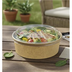 Contenitori di Carta Kraft-Kraft + Coperchio RPET 33Oz/1000 ml (100 Pezzi)
