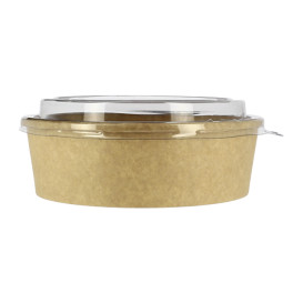 Contenitori di Carta Kraft-Kraft + Coperchio RPET 33Oz/1000 ml (100 Pezzi)