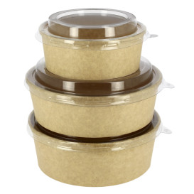 Contenitori di Carta Kraft-Kraft + Coperchio RPET 33Oz/1000 ml (100 Pezzi)