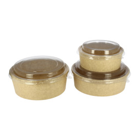 Contenitori di Carta Kraft-Kraft + Coperchio RPET 33Oz/1000 ml (100 Pezzi)