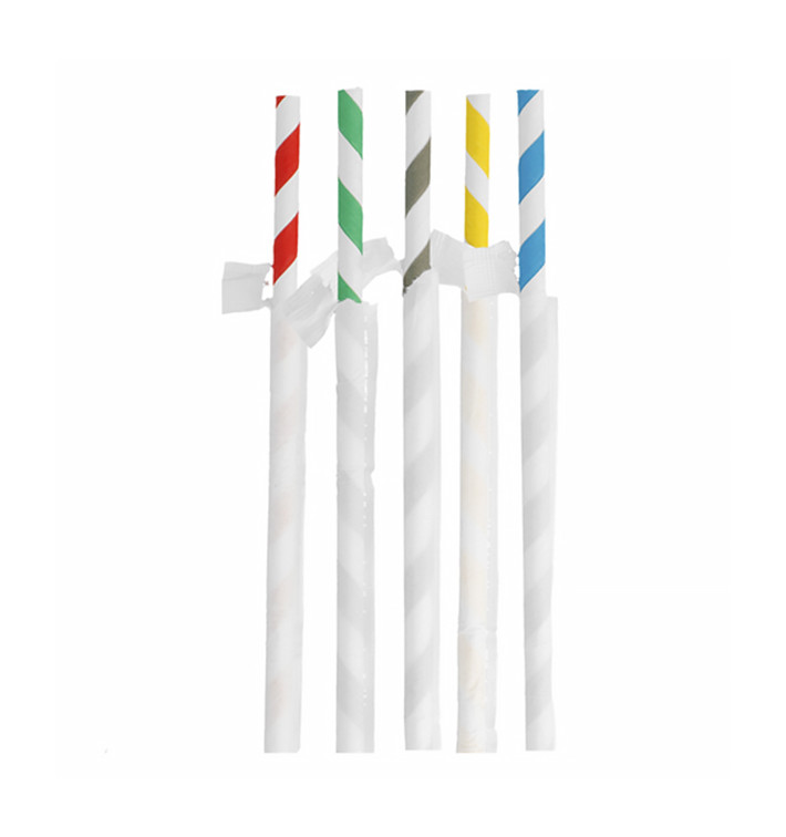 Cannuccia Dritta Carta A strisce Imbustato Kraft Ø8mm 23,5cm (100 Pezzi) Cannuccia Dritta Carta A strisce Imbustato Kraft Ø8mm 23,5cm (100 Pezzi)