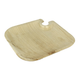 Piatto in Foglia di Palma con Portabicchieri 21x21x1,5cm (200 Pezzi)