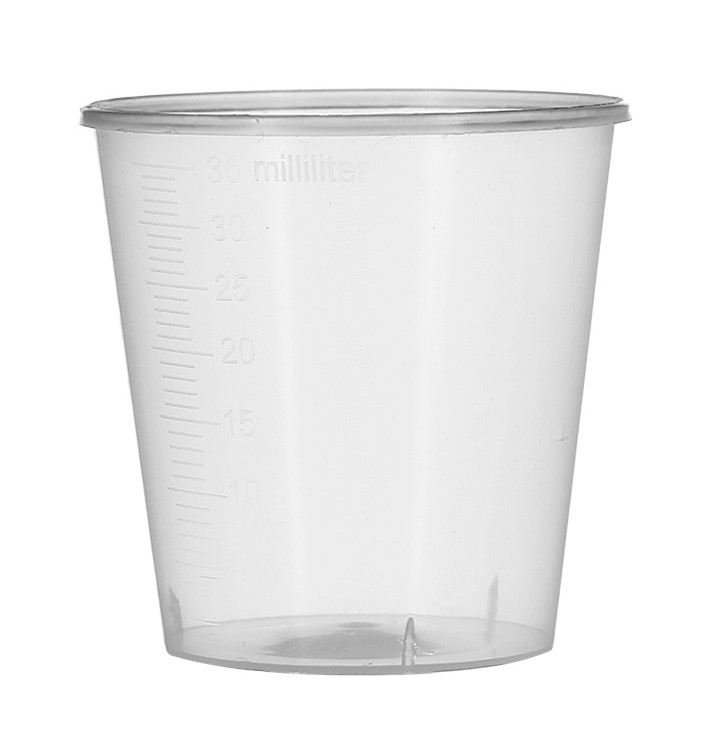 Bicchiere di Plastica Graduato PP Trasp. 35 ml (50 Pezzi) Bicchiere di Plastica Graduato PP Trasp. 35 ml (50 Pezzi)
