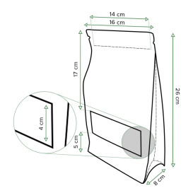 Sacchetto StandUp di Carta con chiusura e finestra 16+8x26cm (50 Pezzi)