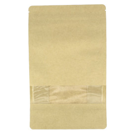 Sacchetto StandUp di Carta con chiusura e finestra 16+8x26cm (50 Pezzi)
