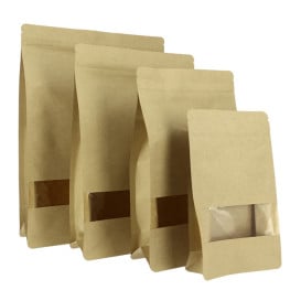 Sacchetto StandUp di Carta con chiusura e finestra 16+8x26cm (50 Pezzi)