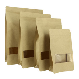 Sacchetto StandUp di Carta con chiusura e finestra 12+6x20cm (50 Pezzi)