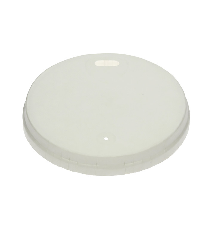 Coperchio da viaggio con foro in carta bianca Ø8cm (100 Pezzi) Coperchio da viaggio con foro in carta bianca Ø8cm (100 Pezzi)