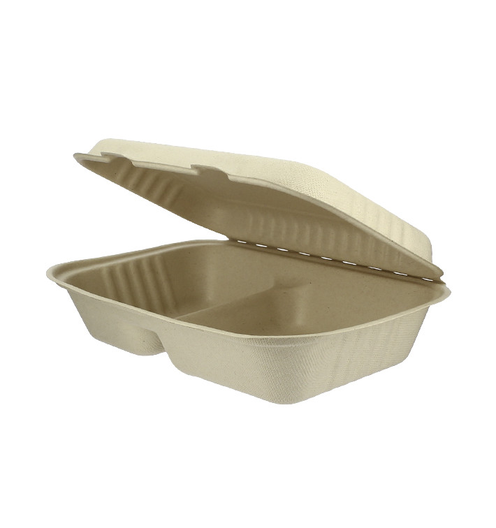 Contenitori di Canna da Zucchero 2S 225x165x64mm (500 Pezzi) Contenitori di Canna da Zucchero 2S 225x165x64mm (500 Pezzi)