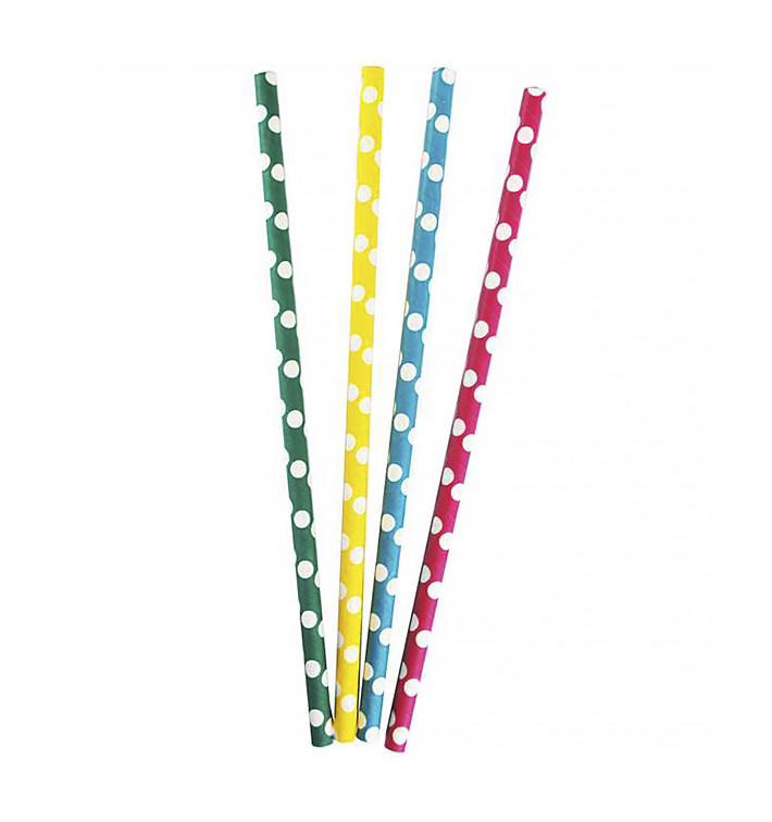 Cannuccia Dritta Carta "Punti" Assortita Ø8mm 24cm (100 Pezzi) Cannuccia Dritta Carta "Punti" Assortita Ø8mm 24cm (100 Pezzi)